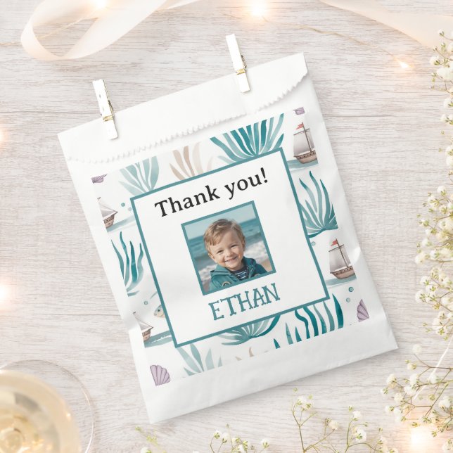 Sachets En Papier Nautical Ocean Birthday Photo Thank You (Coupé)