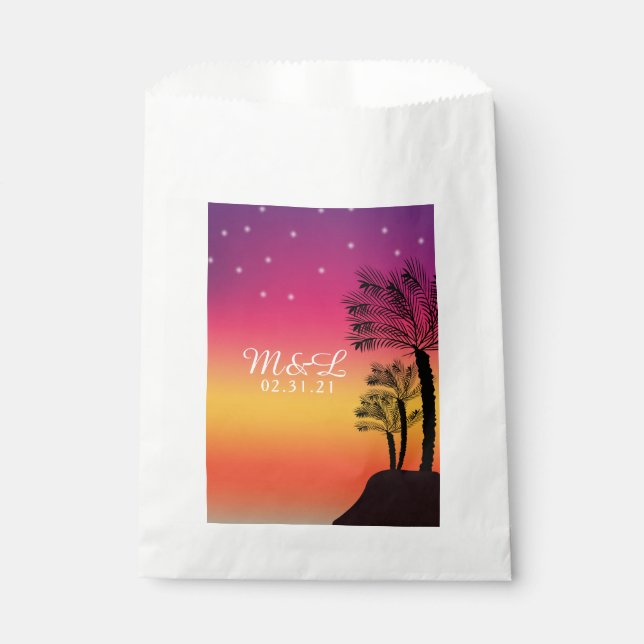 Sachets En Papier Neon Pink Ombre Tropical Tree Sunset Beach (Devant)