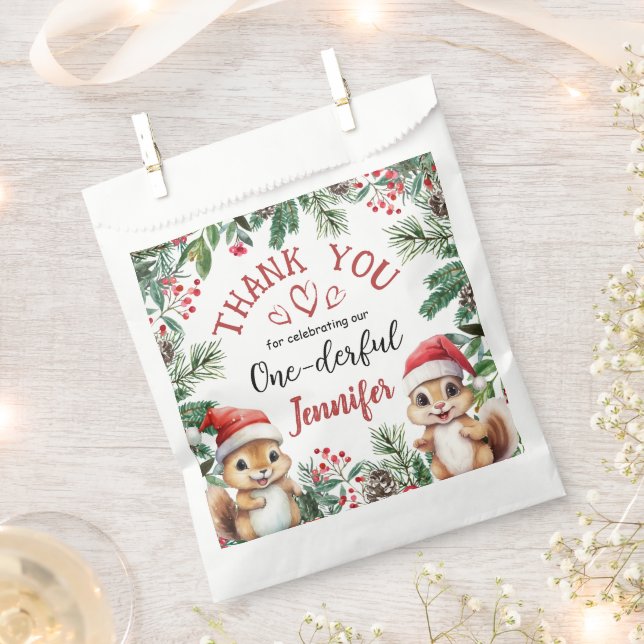 Sachets En Papier Noël 1er anniversaire mignon écureuil hiver (Coupé)