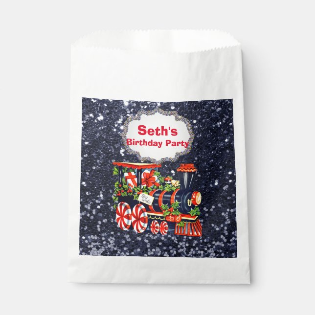 Sachets En Papier Noël Choo Choo Train Blue Faux Parties scintillant (Devant)