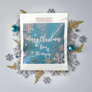 Sachets En Papier Noël hivernal luxueux et élégant bleu monde mervei