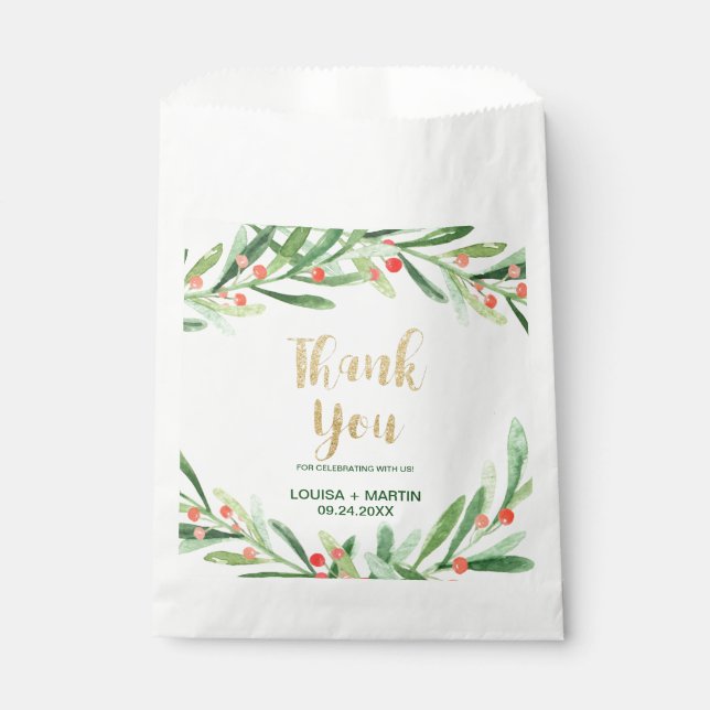 Sachets En Papier Noël Holly Wreath Merci Mariage (Devant)