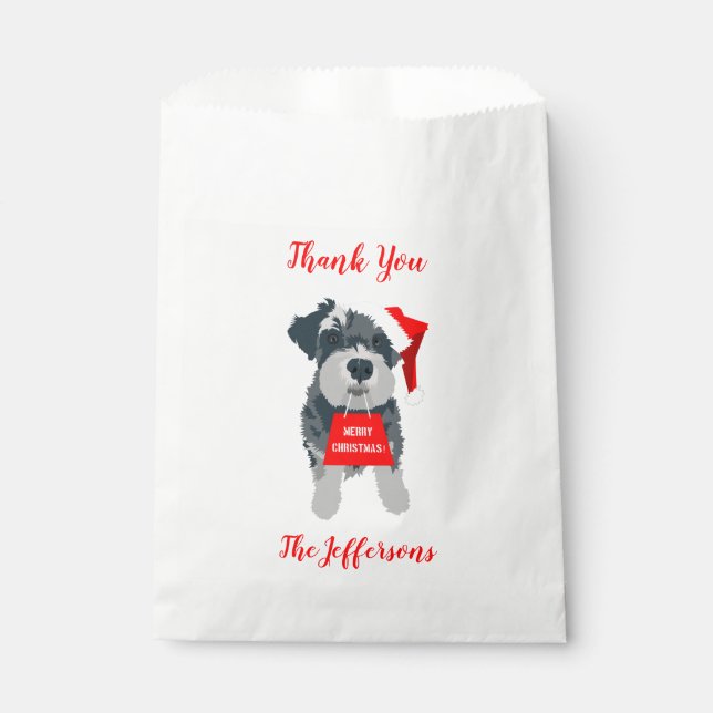 Sachets En Papier Noël mignonne minuscule Schnauzer Chien Santa Hat (Devant)