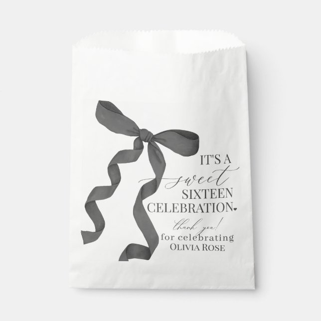 Sachets En Papier Noir Coquette Bow Sweet 16 Anniversaire Dessert (Devant)