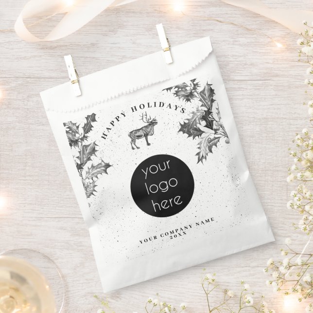 Sachets En Papier Noir Rustique Blanc Vacances Affaires Logo Noël (Coupé)