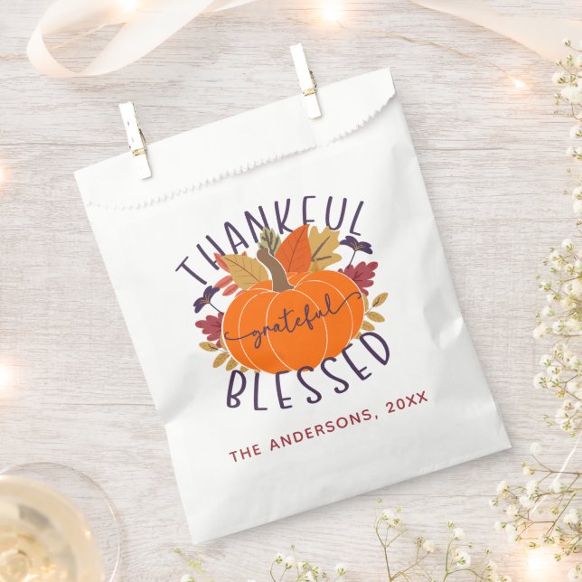 Sachets En Papier Nom De Famille Merci Grateful Blessé Thanksgiving (Coupé)