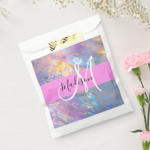 Sachets En Papier Nom du monogramme d'iridescendance rose-fille