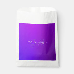 Sachets En Papier Nom et monogramme modernes de dégradé pourpre