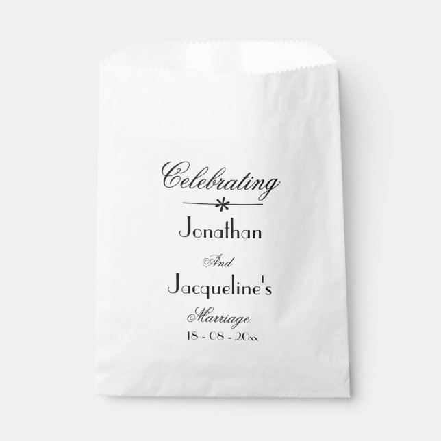 Sachets En Papier Noms de script Mariage classique Élégant blanc (Devant)