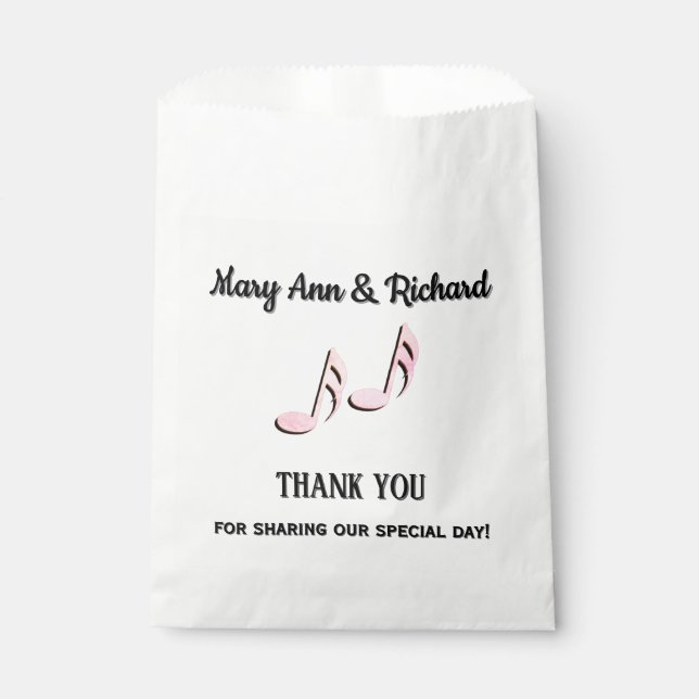 Sachets En Papier Notes de musique rose Merci (Devant)