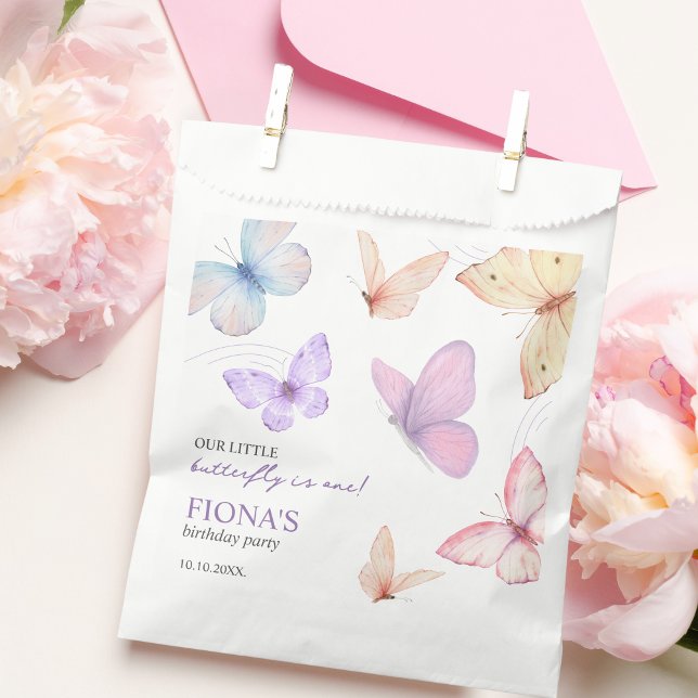 Sachets En Papier Notre petit papillon Merci de 1er anniversaire de  (Our little butterfly 1st birthday party favor bags)