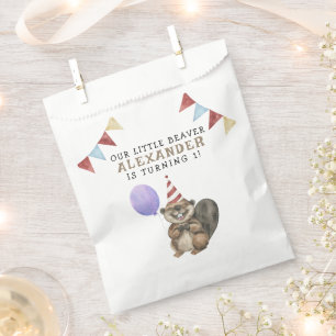 Sachets En Papier Notre petite fête d'anniversaire de castor 1 an
