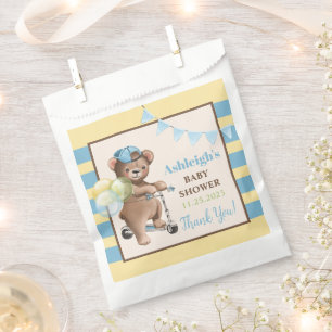 Sachets En Papier Nounours sur Scooter, Baby Shower rayé
