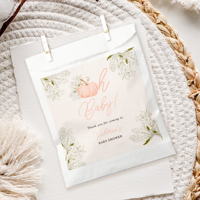 Sachets En Papier Oh Baby rose citrouille baby shower floral chic (Oh Baby pink pumpkin floral chic baby shower Favor Bag)