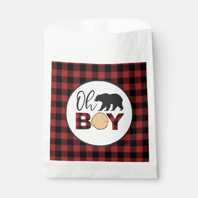 Sachets En Papier Oh Boy Bear Buffalo Plaid Baby shower (Devant)