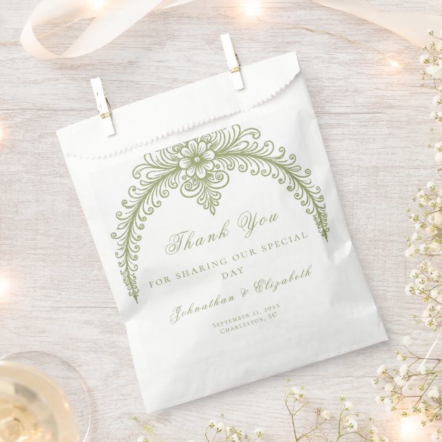 Sachets En Papier Olive Green French Flourish Arch Wedding (Coupé)
