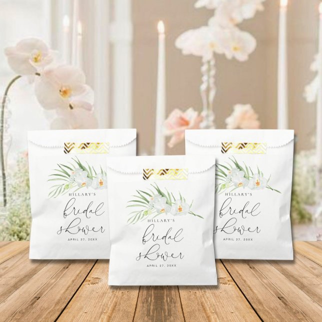 Sachets En Papier Orchidée blanche | Élégante Fête des mariées tropi (Créateur téléchargé)