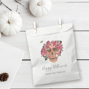 Sachets En Papier Orchidée rose Crâne floral Personnalisé Halloween