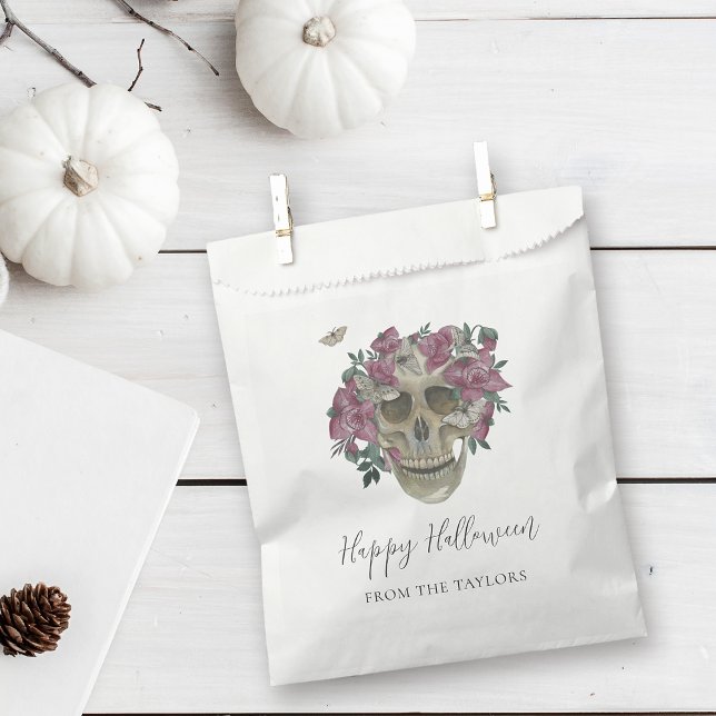 Sachets En Papier Orchidée rose Crâne floral Personnalisé Halloween (Créateur téléchargé)