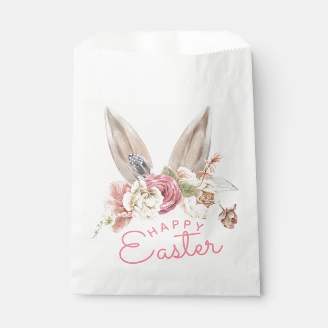 Sachets En Papier Oreilles de lapin floral | Bonne Pâques (Devant)
