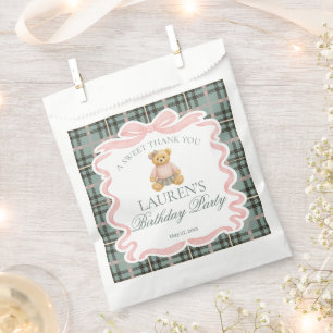 Sachets En Papier Ours à nœud papillon rose Coquette Plaid Gâteau d'