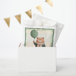 Sachets En Papier Ours à Sweat Vert avec Écharpe Plaid Automne