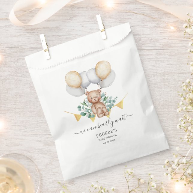 Sachets En Papier Ours d'attente précoce du Baby shower Eucalyptus (Coupé)