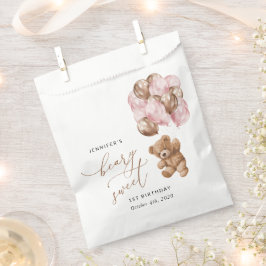 Sachets En Papier Ours En Joue, Ballons Roses, Premier Anniversaire