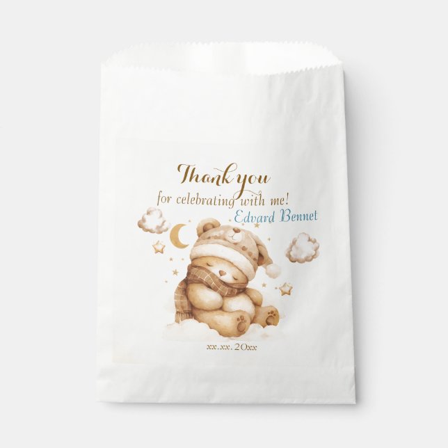 Sachets En Papier Ours en Teddy Balloon beige Anniversaire (Devant)