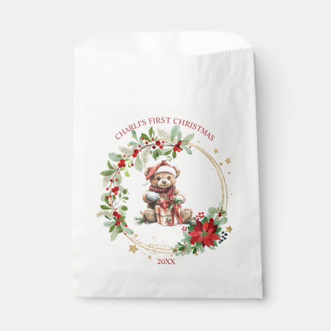 Sachets En Papier Ours Poinsettia Foliage Baby's First Christmas (Devant)