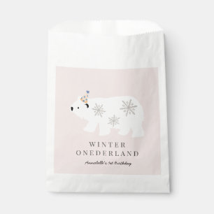 Sachets En Papier Ours polaire Hiver Onederland rose 1er anniversair