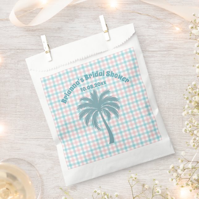 Sachets En Papier Palm Tree Azure Rose À damiers Fête des mariées (Coupé)