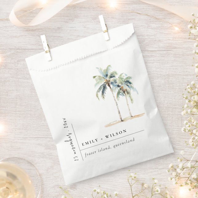 Sachets En Papier Palmiers minimaux Aquarelle Mariage tropical (Coupé)