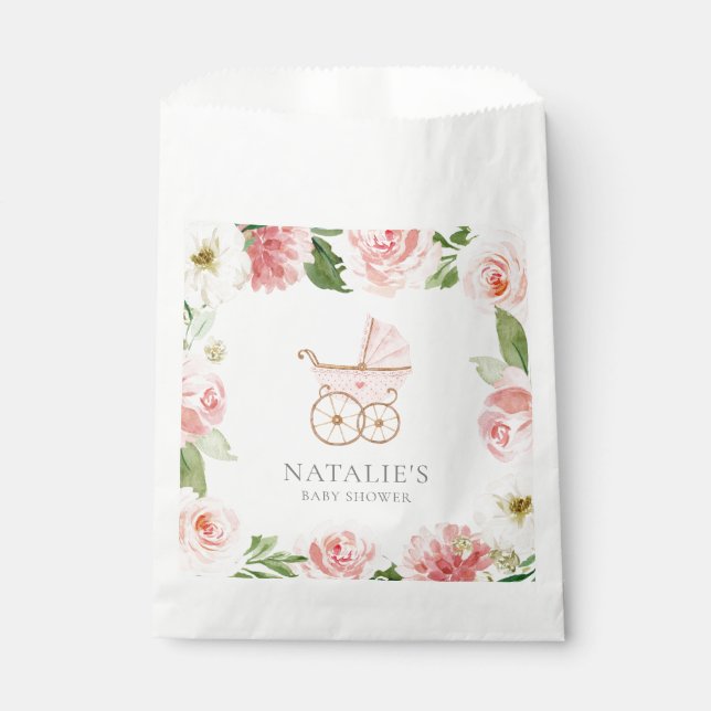 Sachets En Papier Papier Baby shower rose floral fille (Devant)
