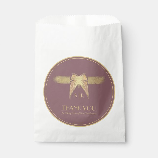 Sachets En Papier Papillon Art Déco Pink Gold "Merci" Mariage (Devant)
