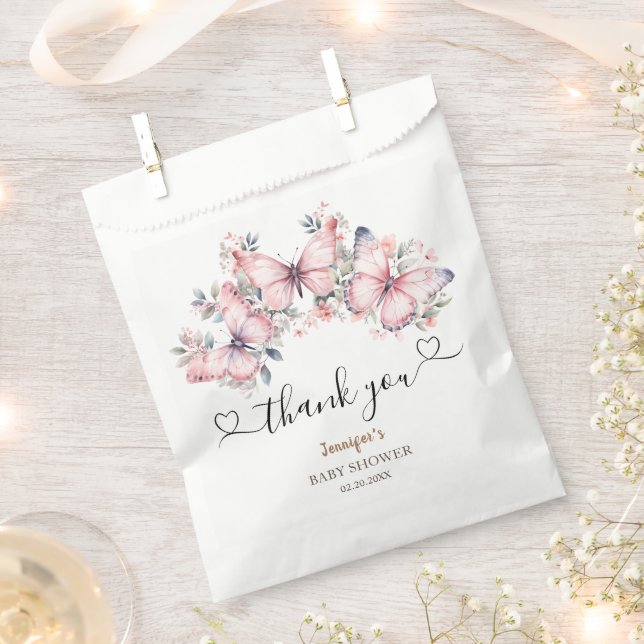 Sachets En Papier Papillon Baby shower fille rose (Coupé)