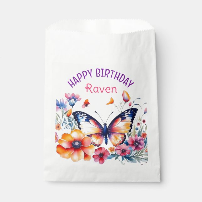 Sachets En Papier Papillon en fleurs Fête d'anniversaire de la fille (Devant)