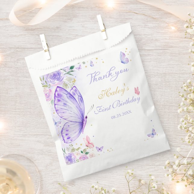 Sachets En Papier Papillon pourpre Fille Florale Anniversaire (Coupé)