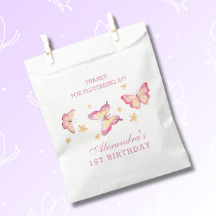 Sachets En Papier Papillon rose fille 1er anniversaire Merci