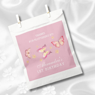 Sachets En Papier Papillon rose fille 1er Merci d'anniversaire