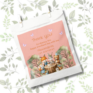 Sachets En Papier Papillon rose Fille Bois Animaux 1er anniversaire