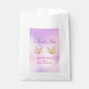 Sachets En Papier Papillon rose Or Baisers Merci Baby shower