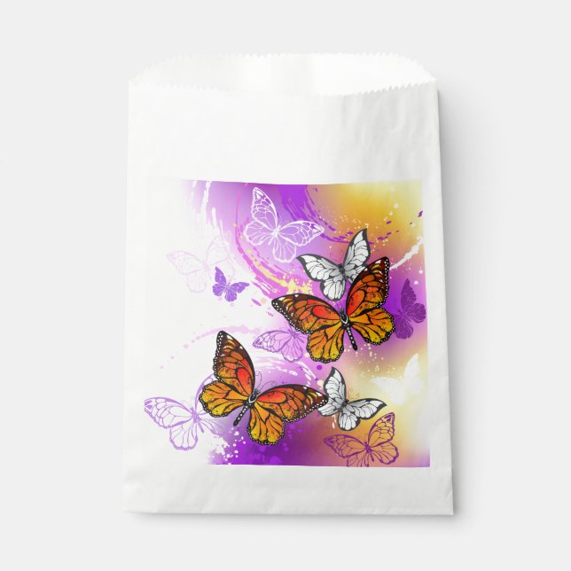 Sachets En Papier Papillons Monarque sur Arrière - plan pourpre (Devant)