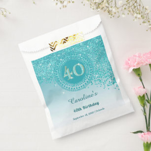 Sachets En Papier Parties scintillant Bleue Turquoise Chic, Cadre Po