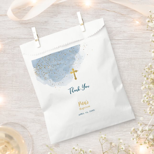 Sachets En Papier Parties scintillant d'aquarelle bleu Croix d'or Ba (Coupé)