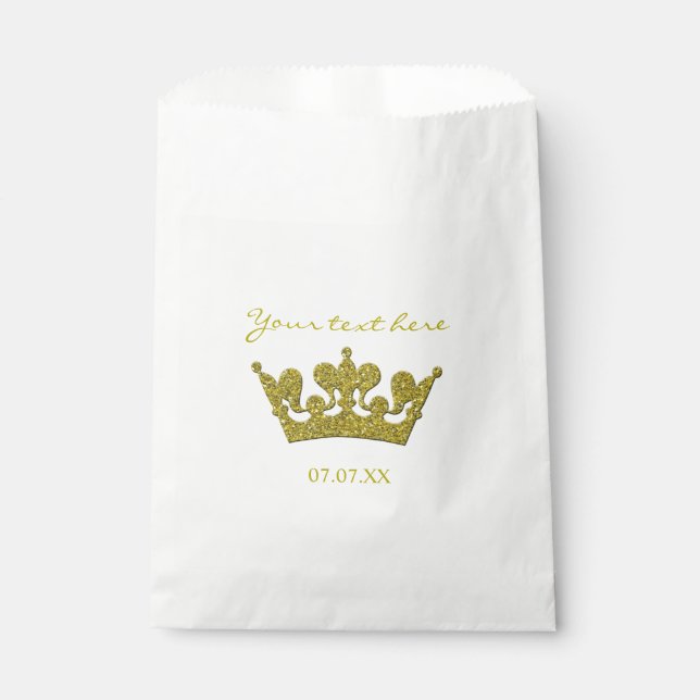 Sachets En Papier Parties scintillant d'or Couronne Anniversaire Fêt (Devant)