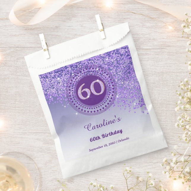Sachets En Papier Parties scintillant violette chic et cadre pointil (Coupé)
