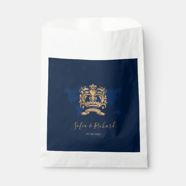 Sachets En Papier Passport Destination Mariage Or Marine Carte Crest (Devant)