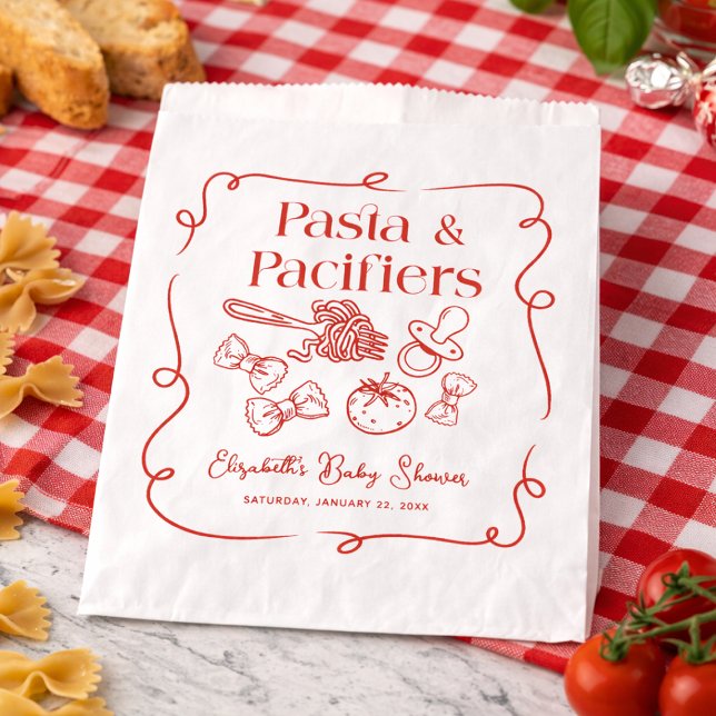 Sachets En Papier Pasta & Pacifiers Hand Drawn Italian Baby Shower (Pasta & Pacifiers Hand Drawn Italian Baby Shower Favor Bag)