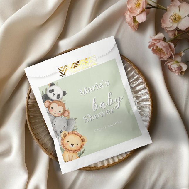 Sachets En Papier Pastel Baby shower tropical Jungle Safari Animaux (Créateur téléchargé)